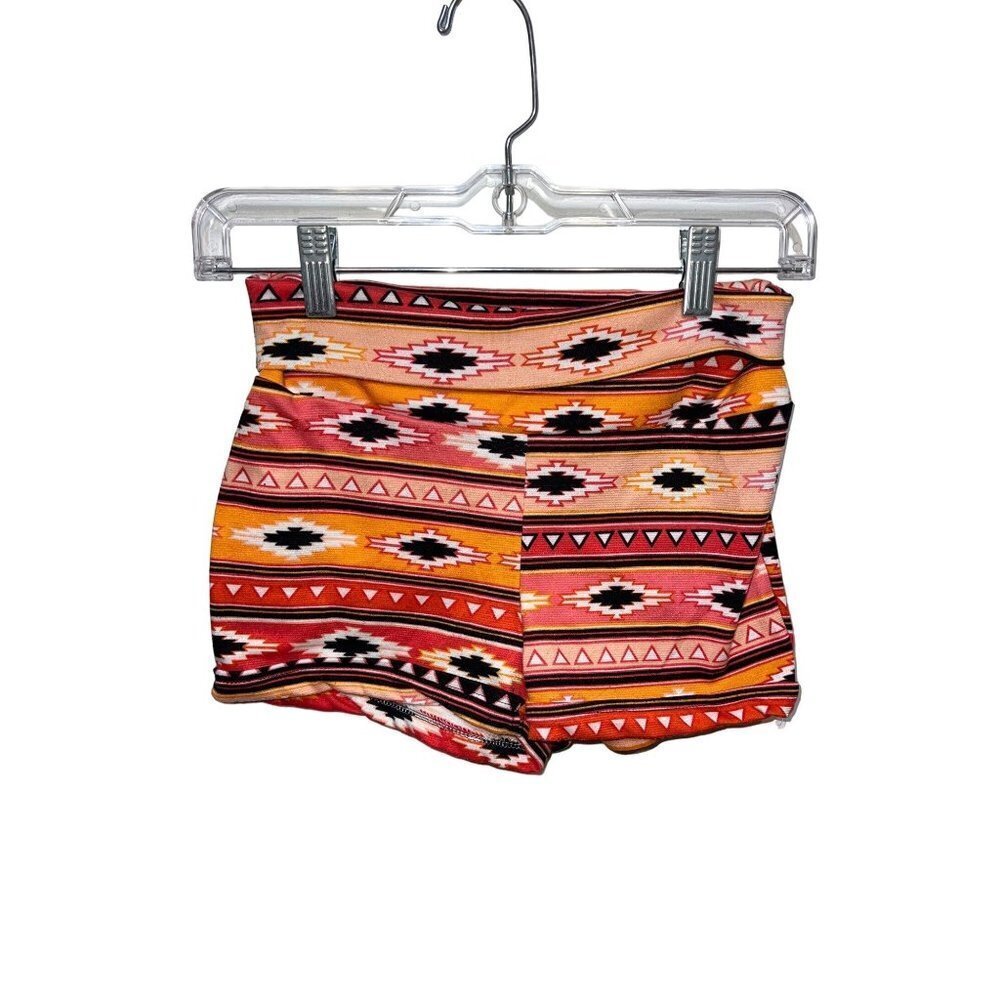 LA Apparel Women Athletic Shorts Geometric  Small Orange Knit skuA